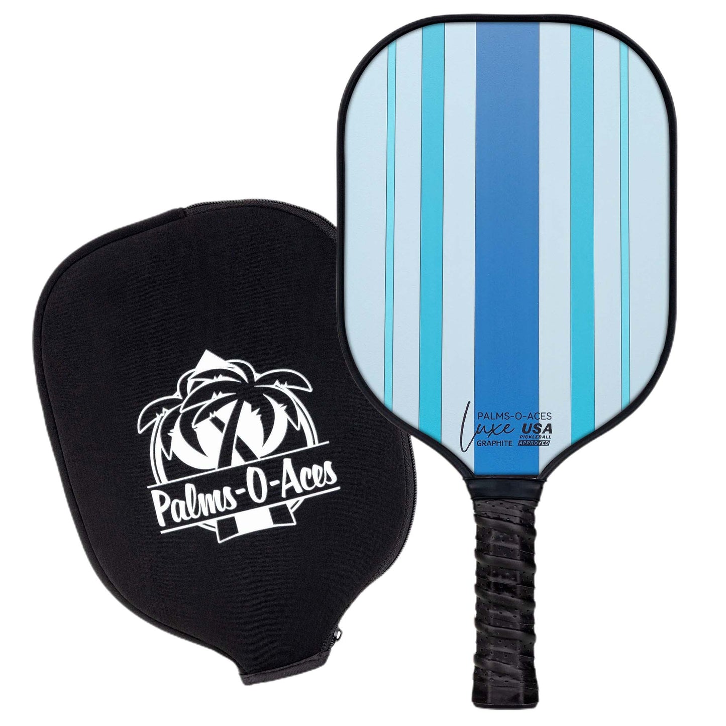 Blue Stripes USAPA Approved Graphite Pickleball Paddle with Cover - Palms - O - Aces
