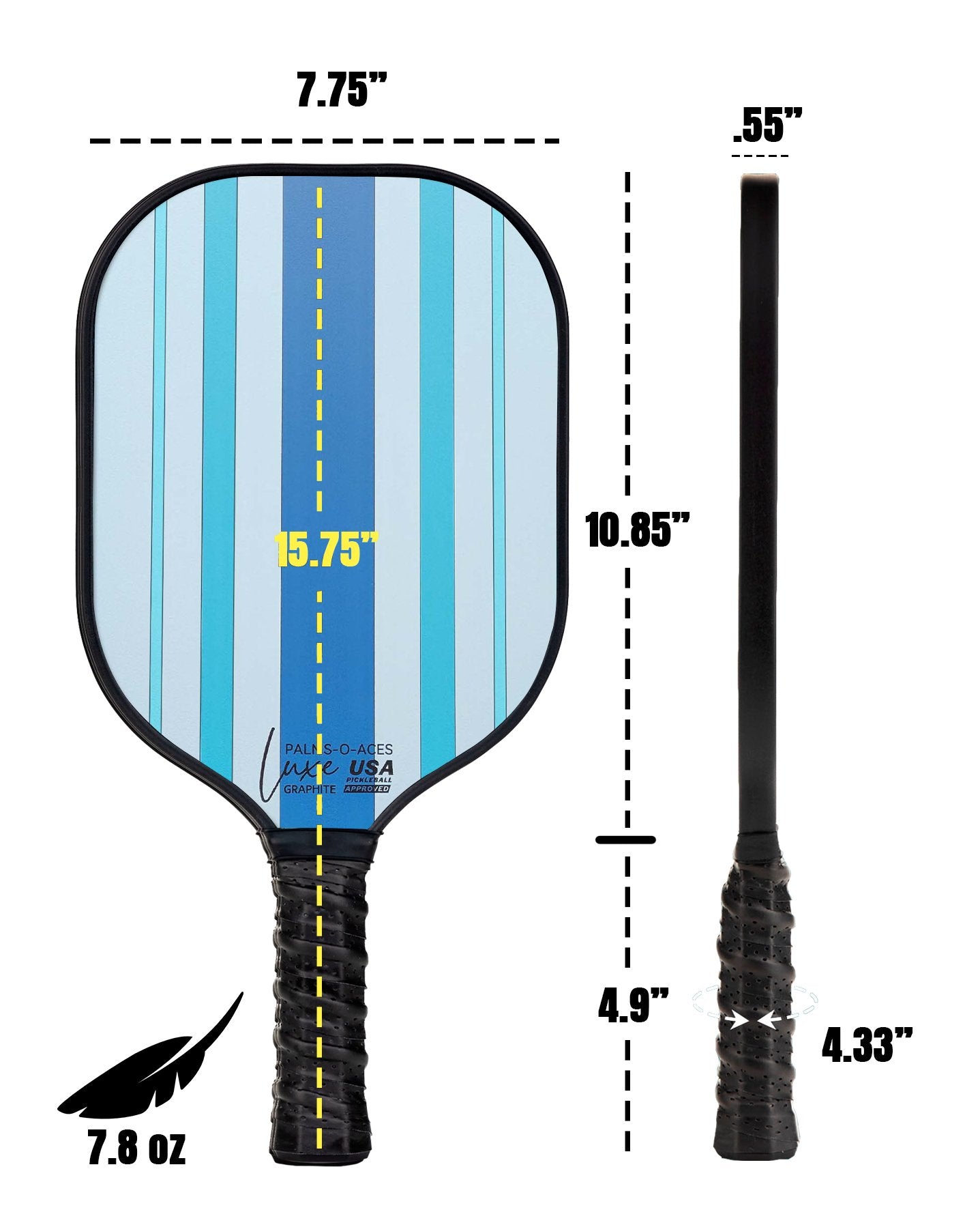 Blue Stripes USAPA Approved Graphite Pickleball Paddle with Cover - Palms - O - Aces