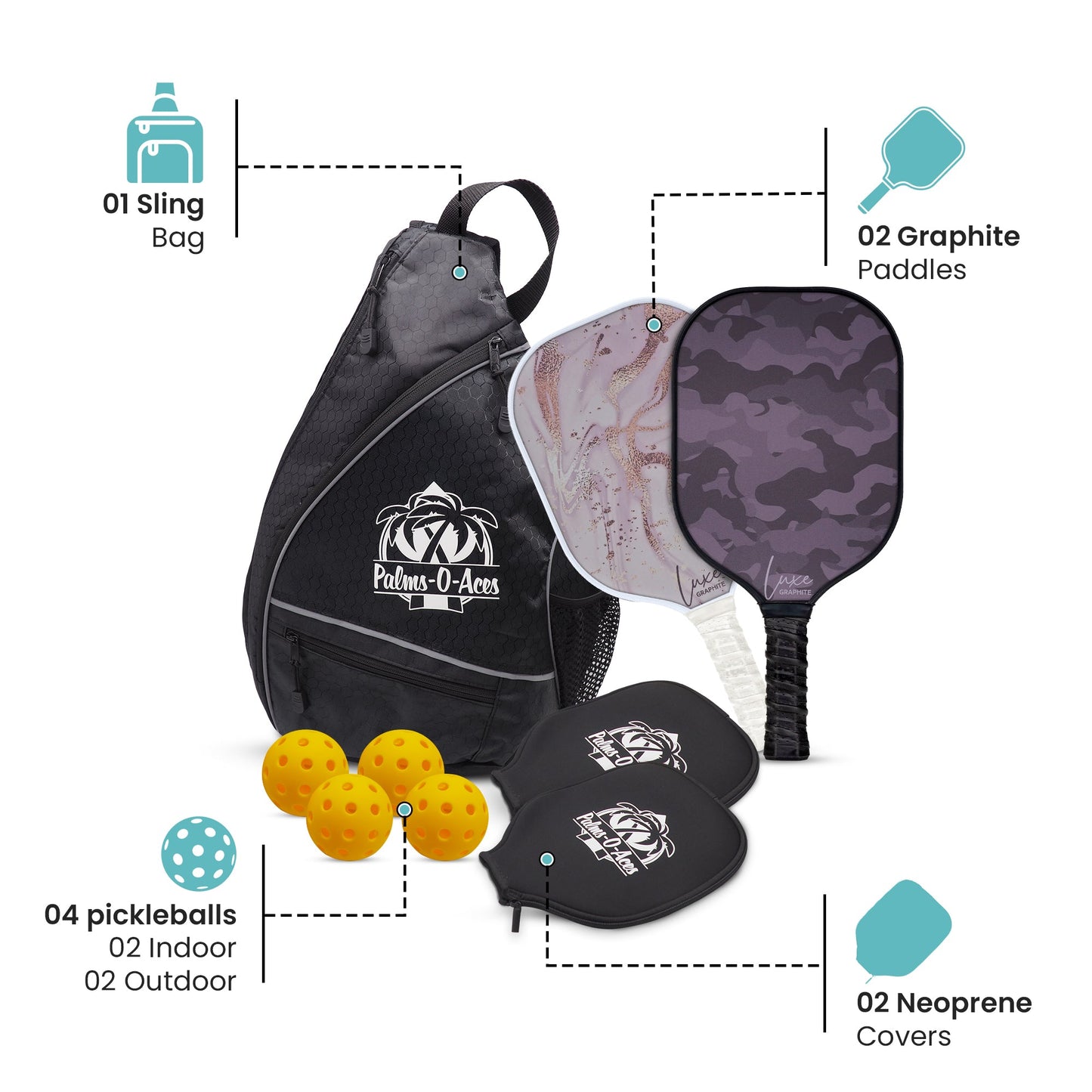 Glimmer and Grit Graphite Pickleball Paddle Set - Palms-O-Aces
