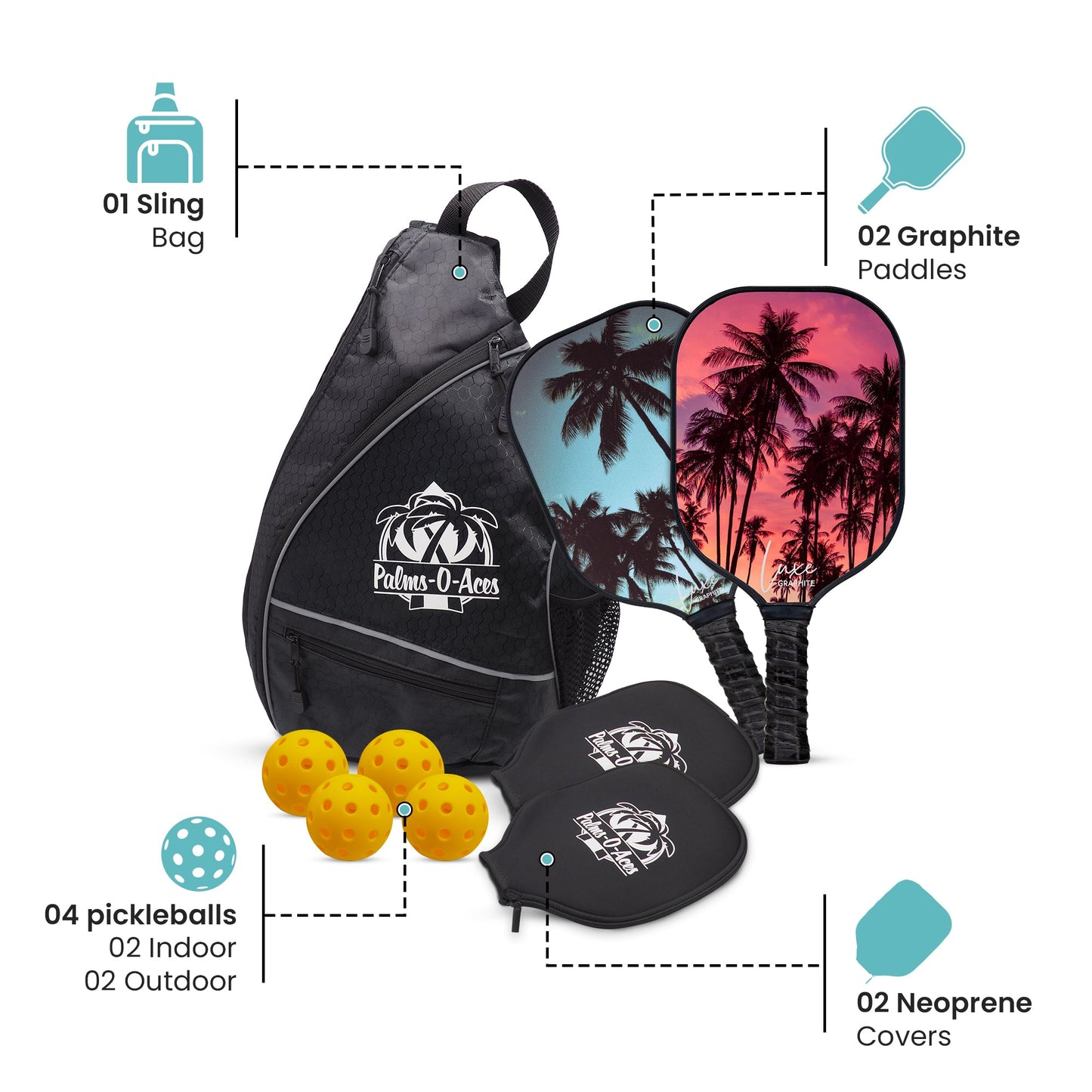 The Palm Set Graphite Pickleball Paddle Set - Palms-O-Aces