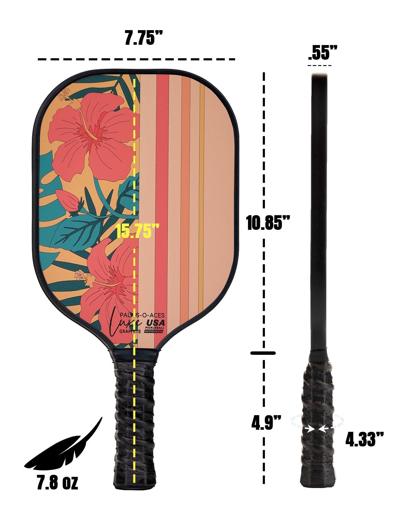 Hibiscus USAPA Approved Graphite Pickleball Paddle with Cover 2 - Palms - O - Aces