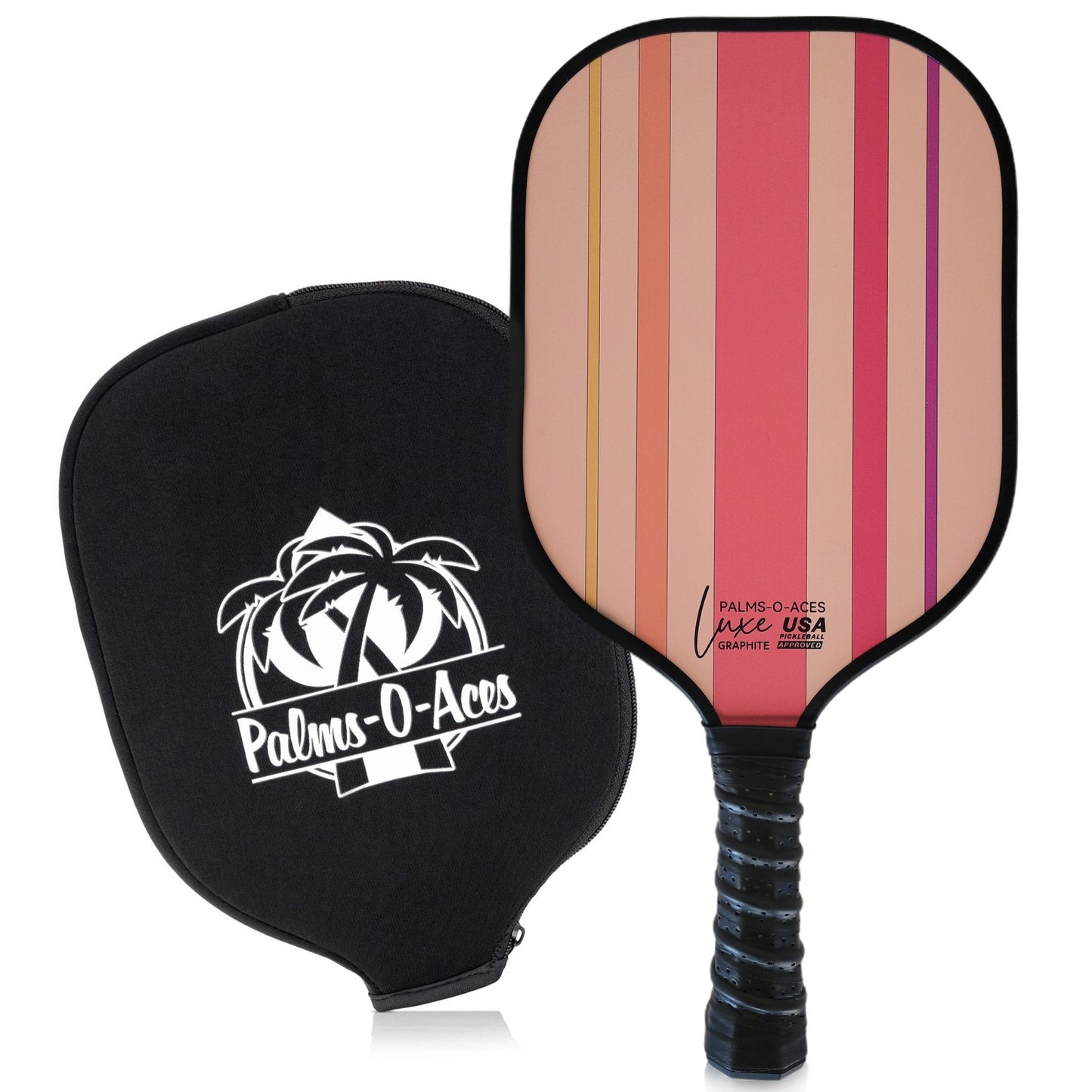 Pink Stripes USAPA Approved Graphite Pickleball Paddle with Cover - Palms - O - Aces