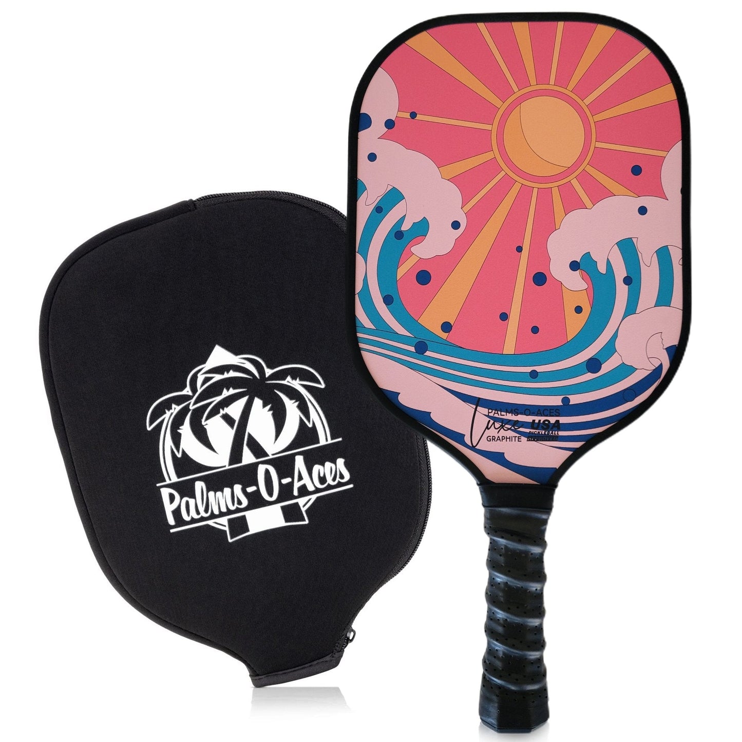 The Wave USAPA Approved Luxe Graphite Pickleball Paddle with Cover 2 - Palms - O - Aces