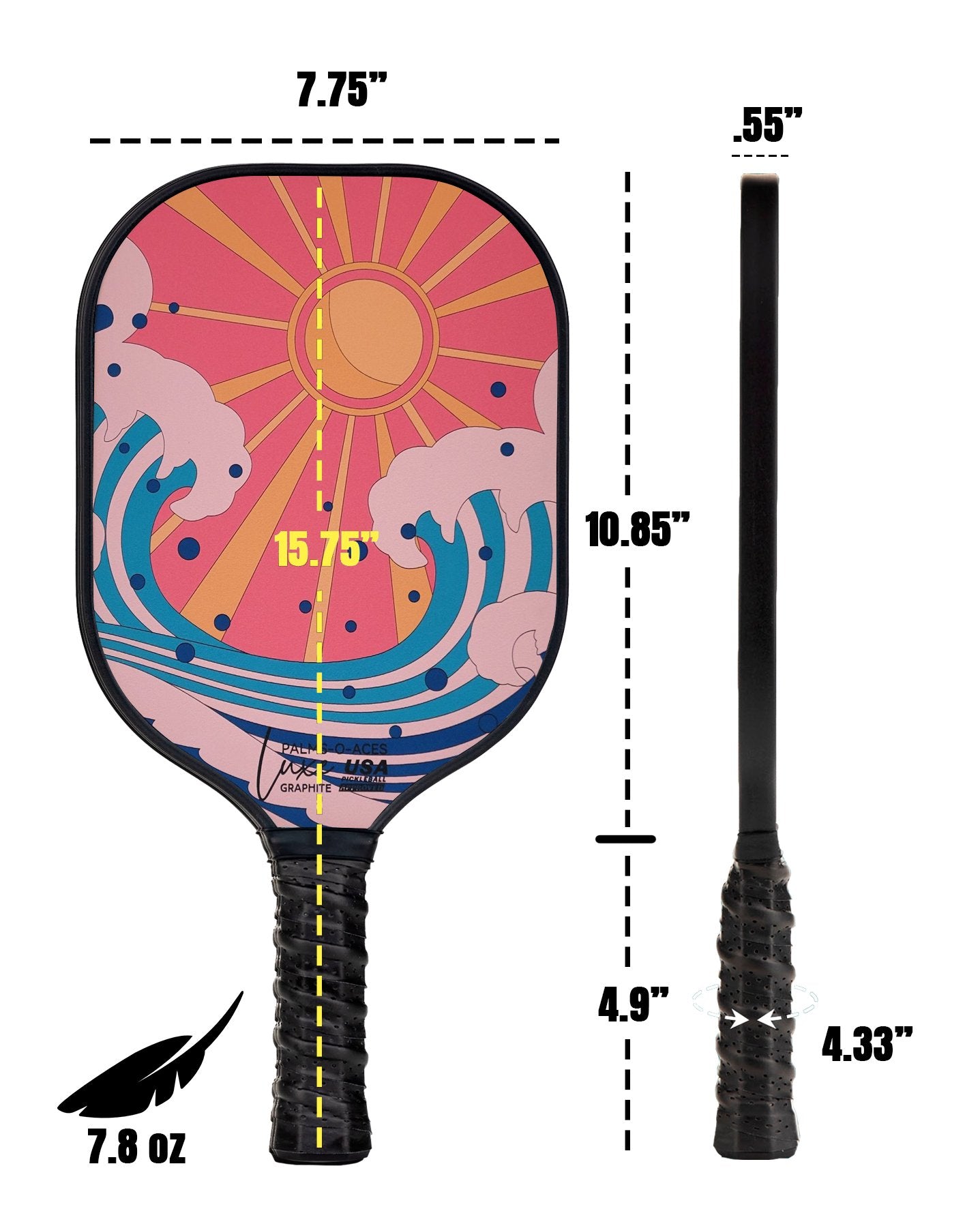 The Wave USAPA Approved Luxe Graphite Pickleball Paddle with Cover 2 - Palms - O - Aces