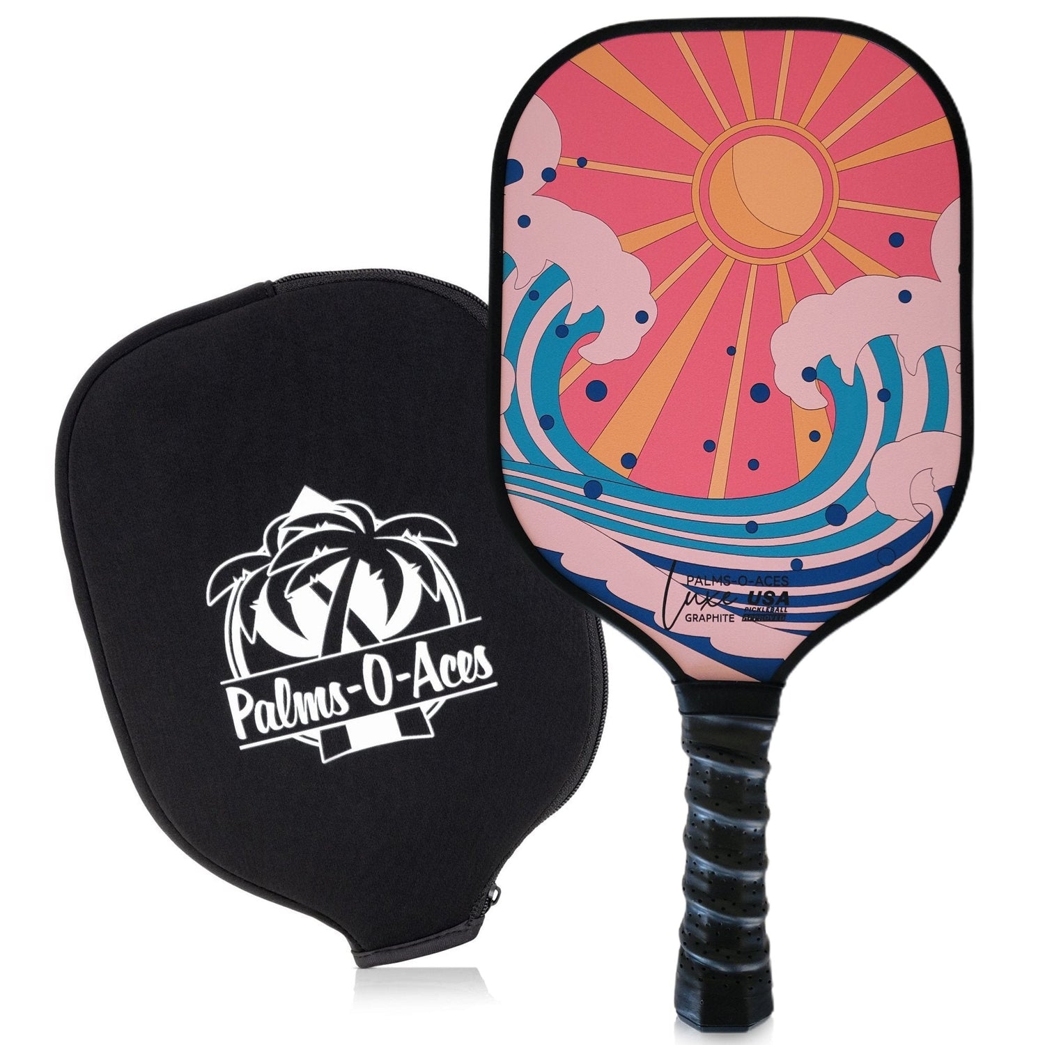 The Wave USAPA Approved Luxe Graphite Pickleball Paddle with Cover 3 - Palms - O - Aces