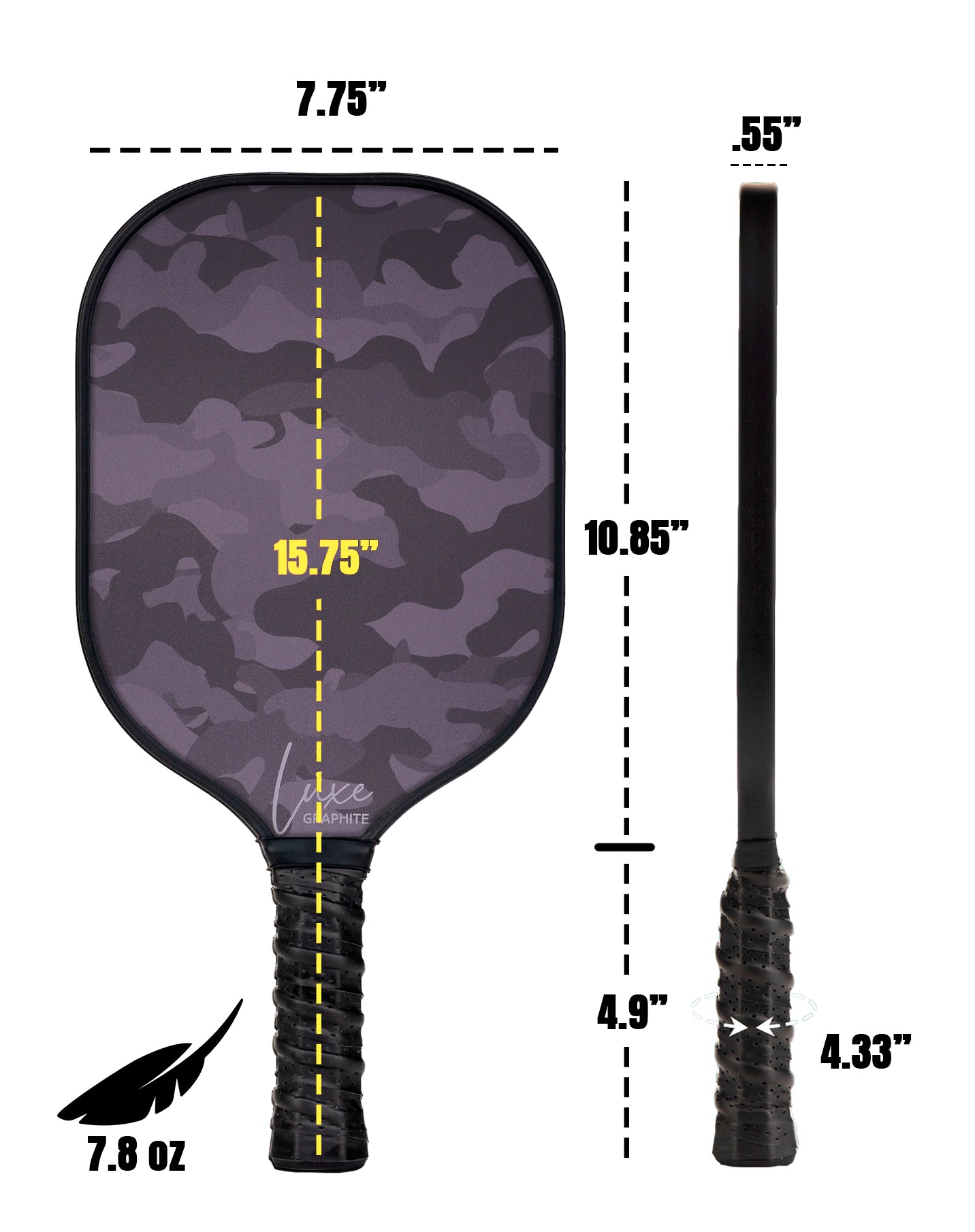 Dark Camo Luxe Graphite Pickleball Paddle with Cover - Palms-O-Aces