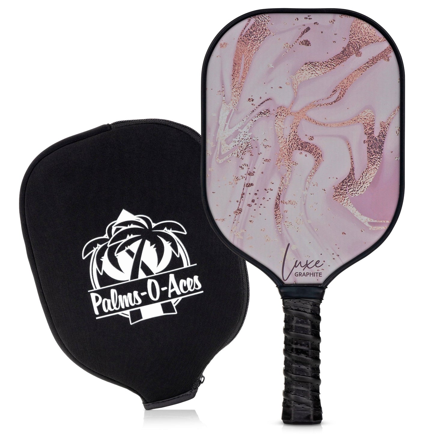 Golden Pink with Black Luxe Graphite Pickleball Paddle with Cover - Palms-O-Aces