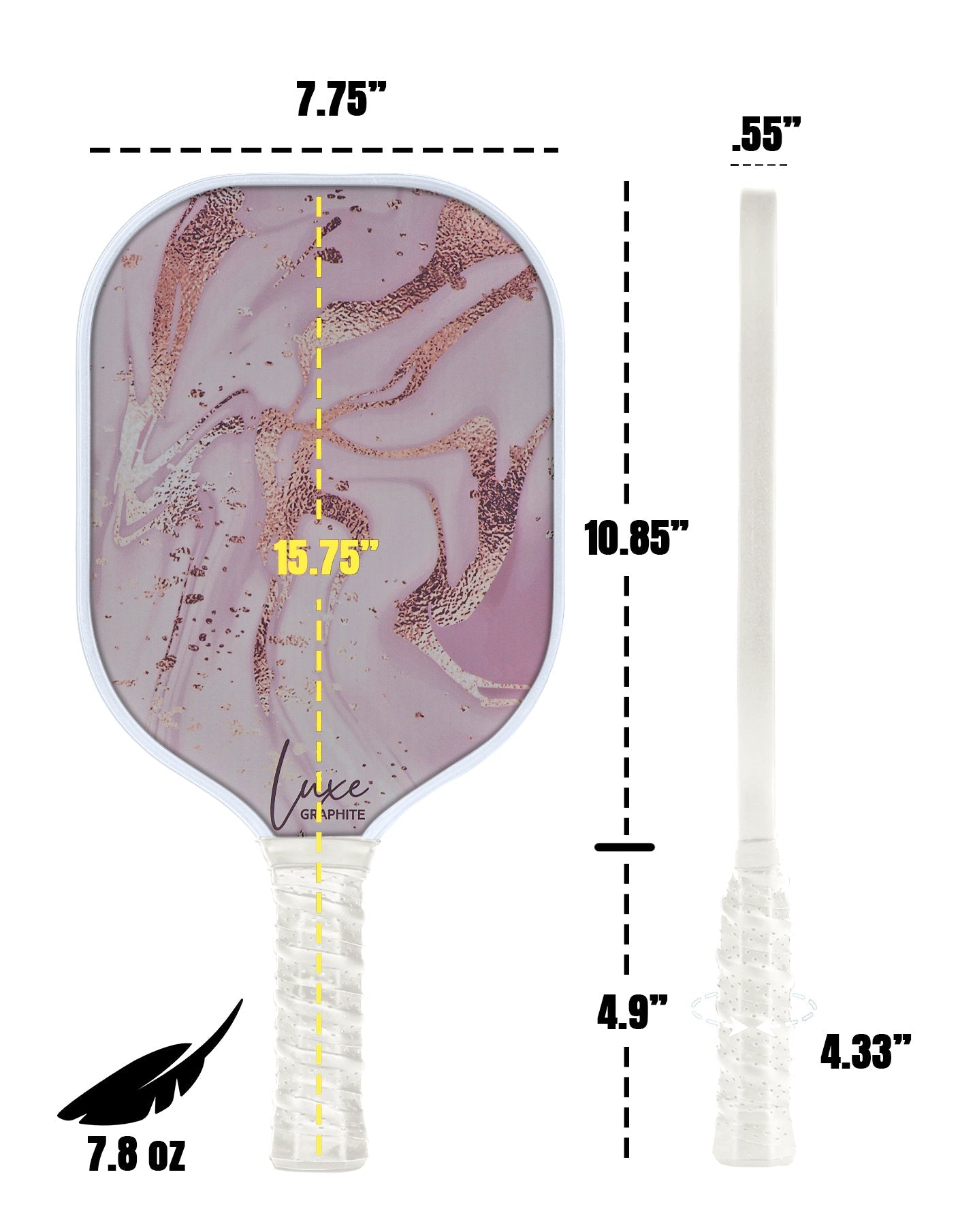 Golden Pink with White Luxe Graphite Pickleball Paddle with Cover - Palms-O-Aces
