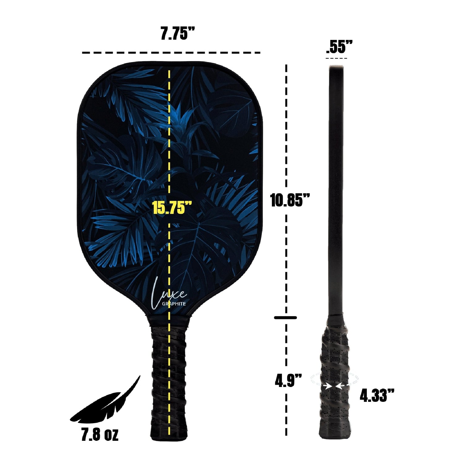 Midnight Palms Luxe Graphite Pickleball Paddle with Cover