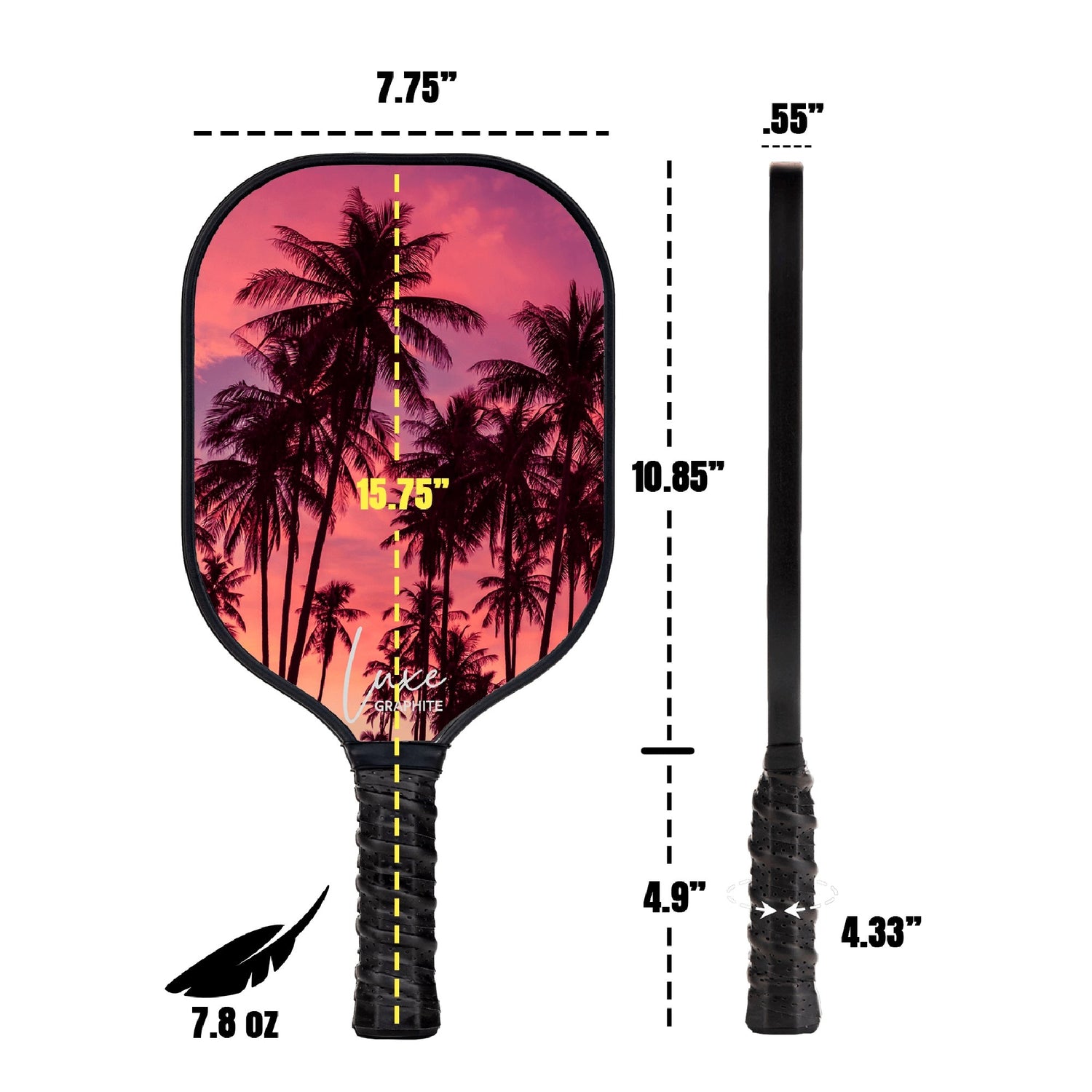 Sunset Palms Luxe Graphite Pickleball Paddle with Cover